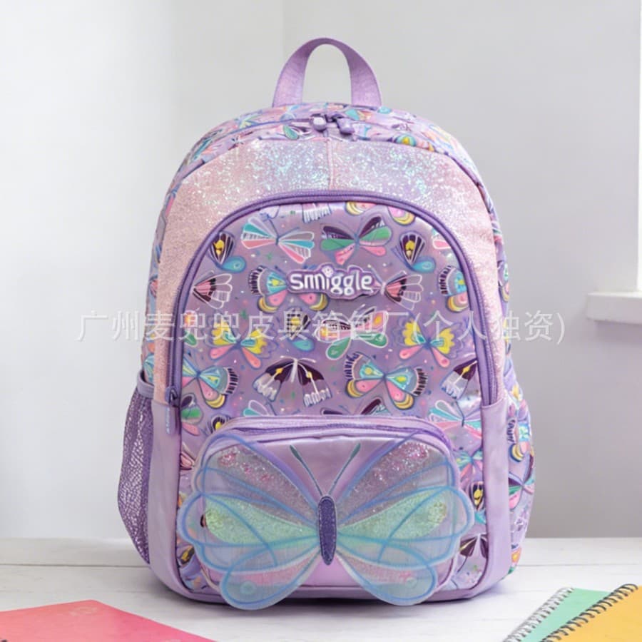 Australian Smiggle School Bag Large Capacity Lightweight Girl Primary School Student Cartoon Butterfly Backpack Casual Backpack