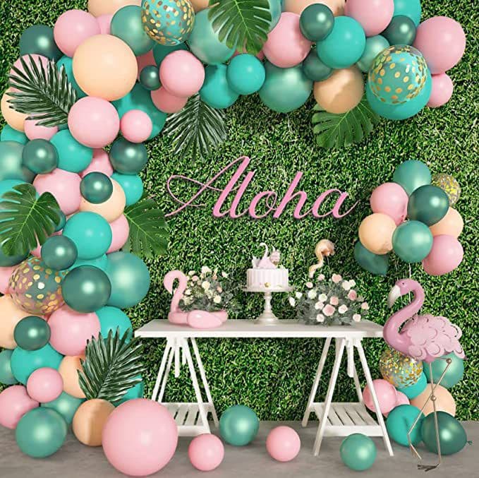 Cross-Border Jungle Zoo Tropical Theme Birthday Party Supplies Pink Green Balloon Set Hawaiian Decoration