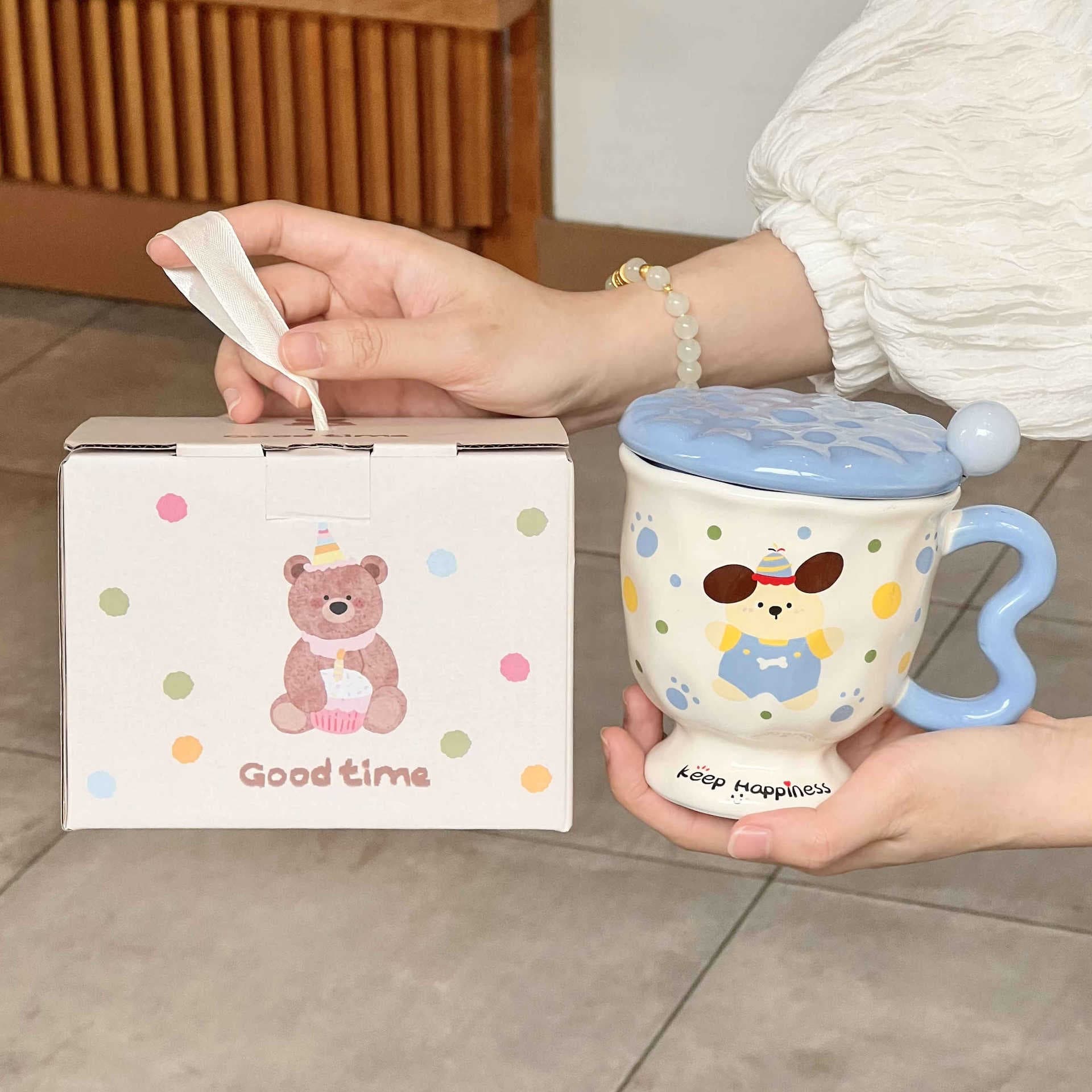 Sweet Birthday Gift Cute Polka Dot Pochacco Mug for Men and Women Couples Water Cup Souvenir Gift Box Set