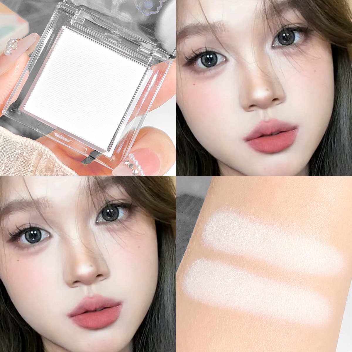Single Color Highlighter Eyeshadow Palette in White, Viral Affordable Option for Students, Waterproof Matte Contouring
