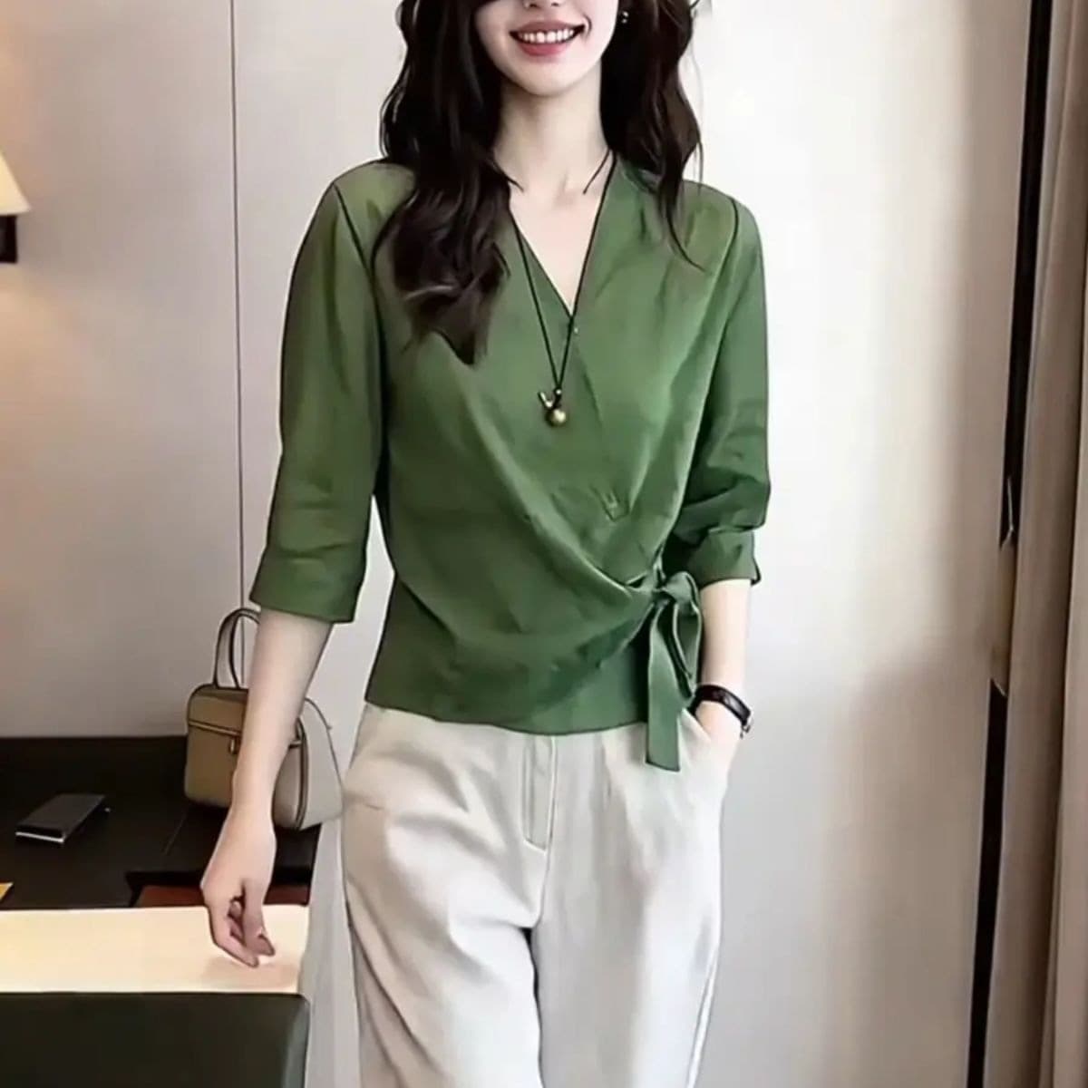 2026 Summer New Three-Quarter Sleeve Fashionable Collar Fitted Shirt, Slimming Elegant Blouse for Women, Spring Summer Niche Style