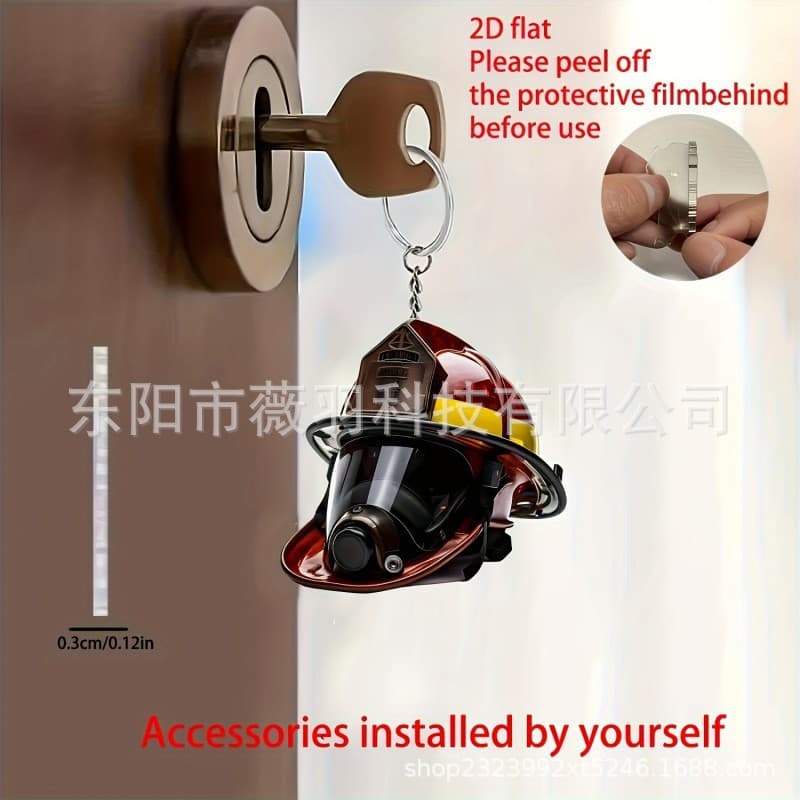 New firefighter helmet pendant acrylic flat interior rearview mirror decoration keychain pendant