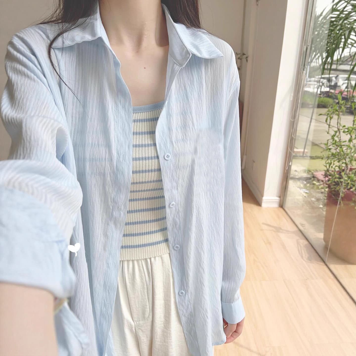 Sun protection shirt jacket women's summer 2026 thin new blue French petite shirt niche early spring top