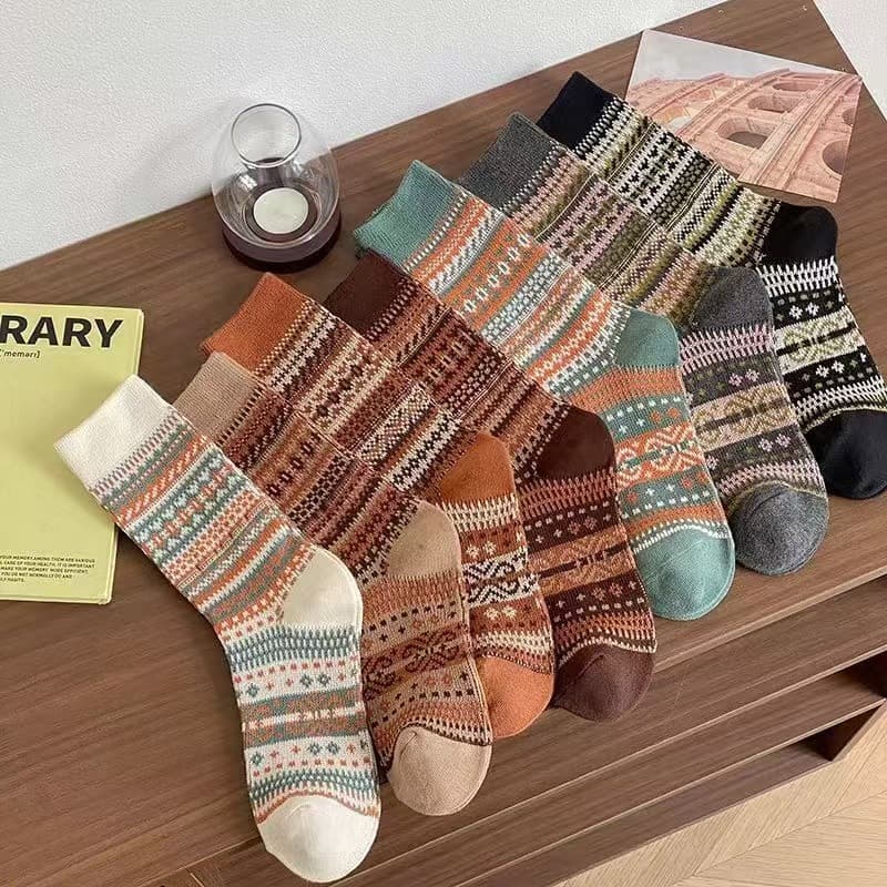 Autumn Winter Retro Double-Needle Double-Rib Thick Mid-Calf Forest Socks Women's Socks Mallard Winter Thickened American Slouch Socks