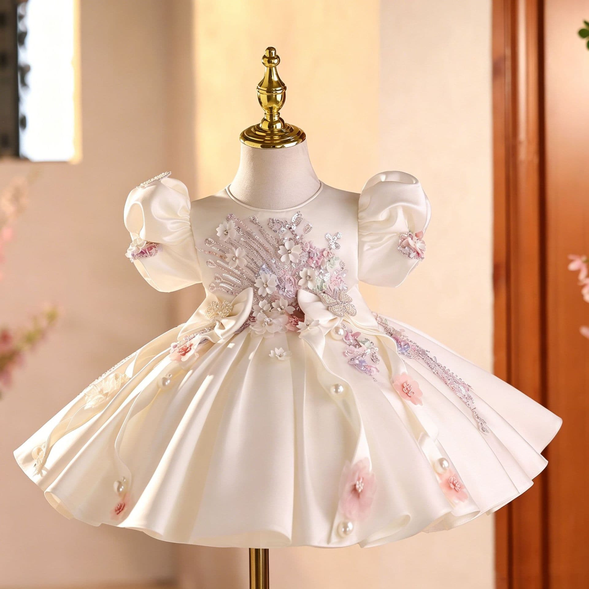 Flower Girl Wedding Dress for Little Girls, Luxury and Unique Children's Performance Outfit, Princess Birthday Gown