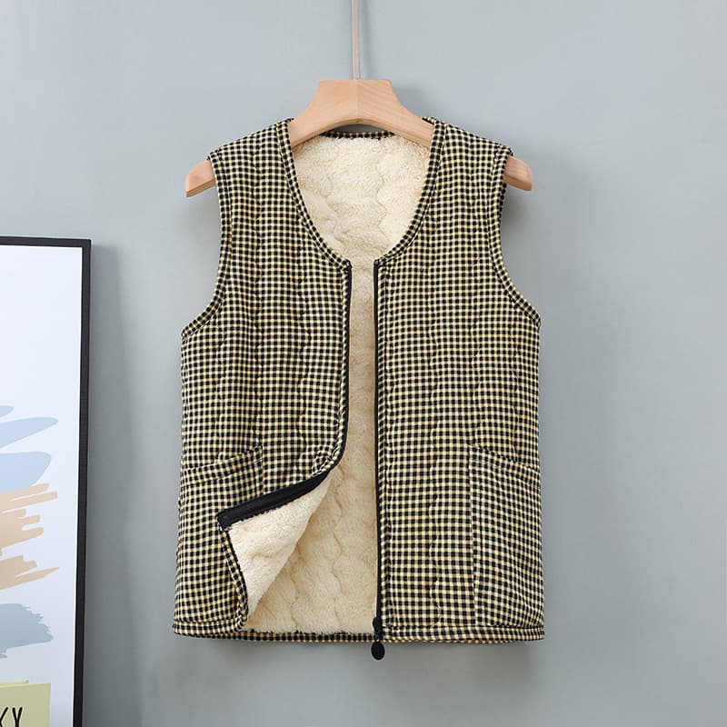 Zipper vest autumn and winter new style middle-aged and elderly mom's fleece-lined floral coat Arctic velvet warm V-neck sleeveless top vest.