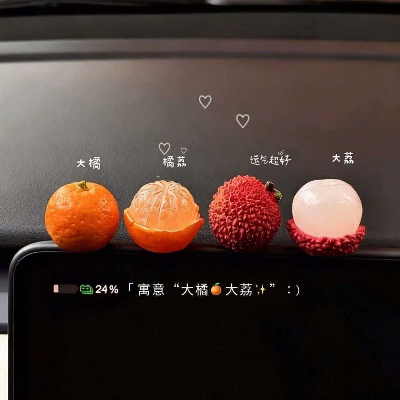 Creative Cartoon Car Dashboard Decoration Orange Big Orange Big Lychee Apple Safe Car Decoration Sticker New Year