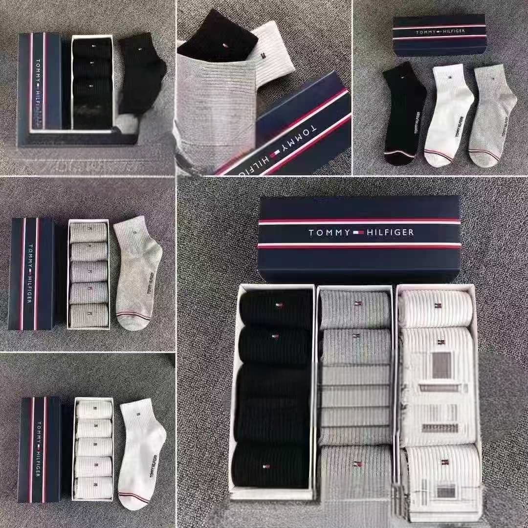 Tommy Socks Four-Season 5-Pair Gift Box Set Men's Mid-Calf Socks Moisture-Wicking Breathable Business Casual Sports Socks Wholesale