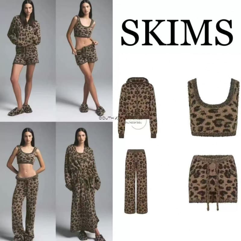 skims Christmas leopard print limited edition furry knitted small ears zipper top jacket trousers vest shorts suit