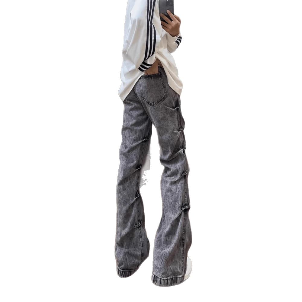 American Vintage Washed Black Jeans for Men Spring Autumn New High Street Vibe Pleated Slimming Pants