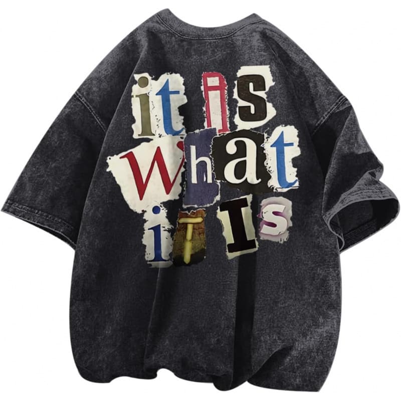 Washed Distressed Cotton 230g Men's Graphic Tees Funny Letter Print Vintage