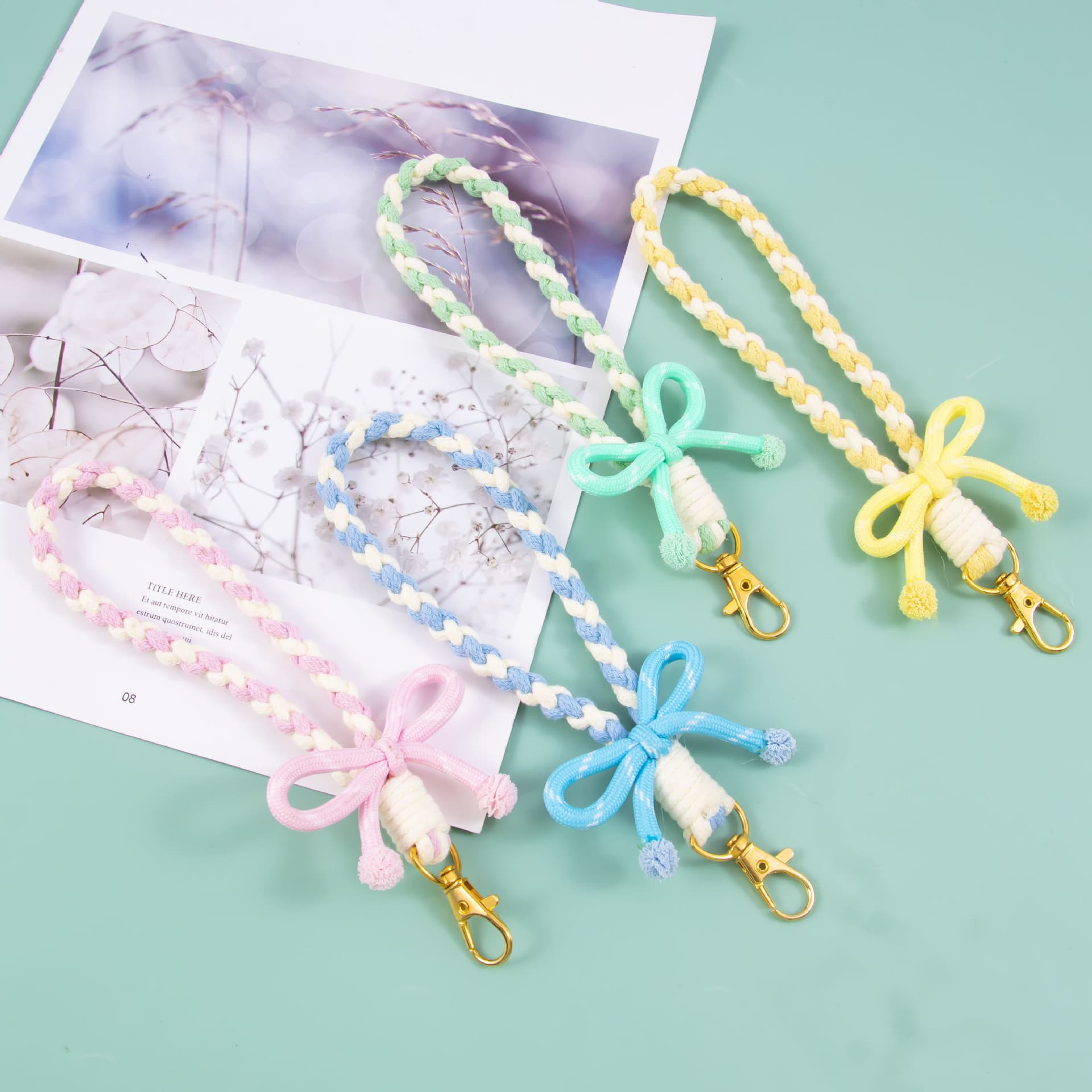 New striped bow keychain candy color mobile phone wrist strap two-in-one girl heart bag pendant small accessories