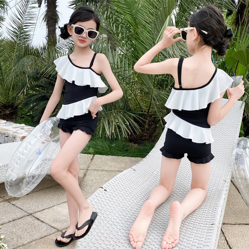 Wholesale girls' swimsuits, sweet lace princess halter onesie swim trunks, fashionable vacation quick-drying training clothes