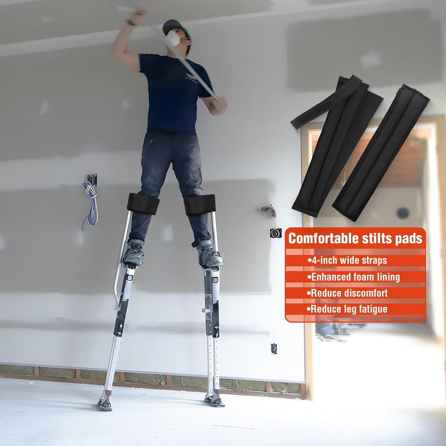 Drywall Stilts with Padded Straps, Adjustable Stilts with Comfortable Harness, Stilt Leg Straps for Various Drywall Stilts