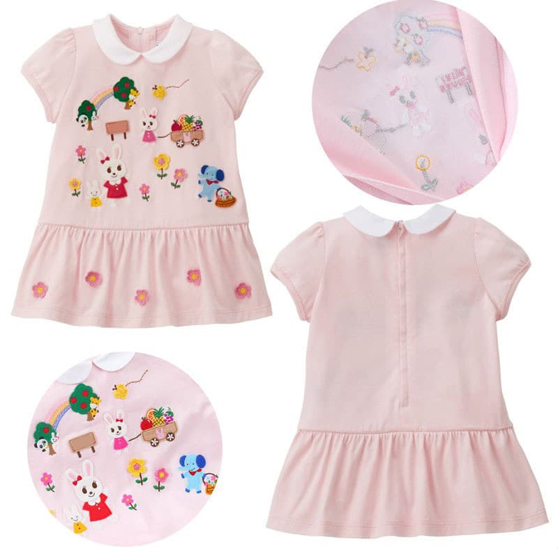 In Stock Summer Kids Dress 2024 Children's Dress Embroidered Flower Doll Collar Ruffled Girls Sweatshirt Dress