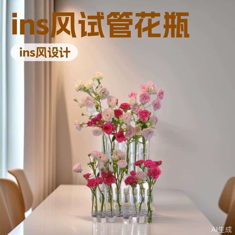 A row of trendy glass test tube vases, perfect for dining table display, ideal for growing pothos plants in water, and a great living room decoration.