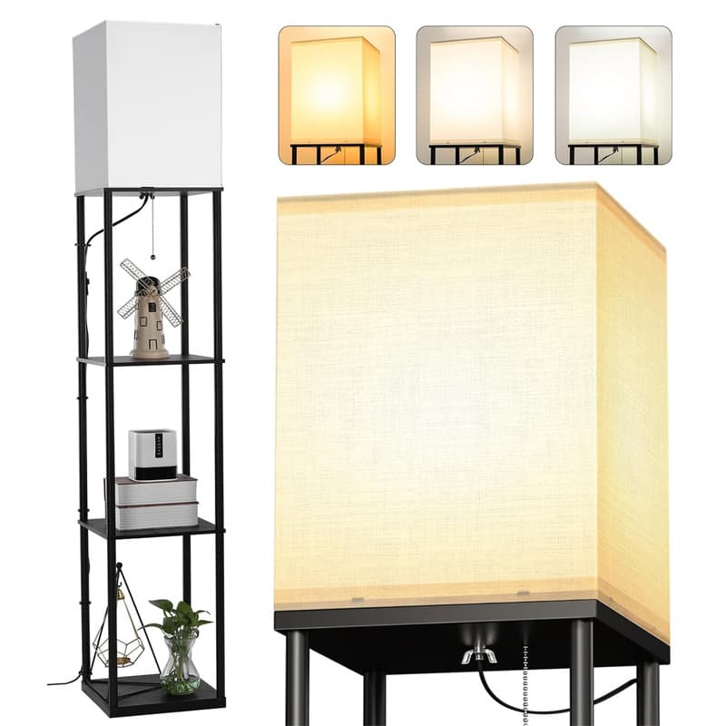 Amazon Best-Seller Shelf Floor Lamp with Storage and Lighting, Decorative Ambient Lamp for Living Room, Study, Bedside
