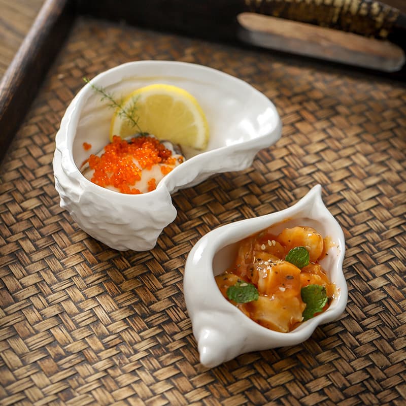 Ceramic oyster dish Spanish molecular cuisine special-shaped dish oyster dish snail dish snack dish oyster shell shell dish