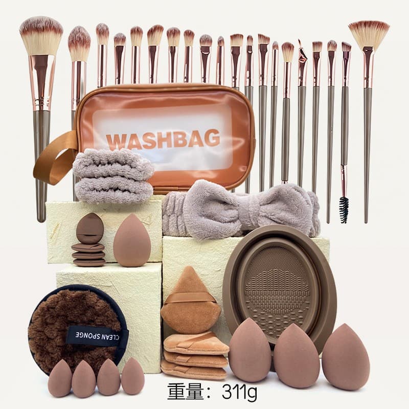 Cross-border Hot Selling Triangle Thumb Powder Puff Bow Headband Beauty Makeup Tool Makeup Sponge Set Wholesale