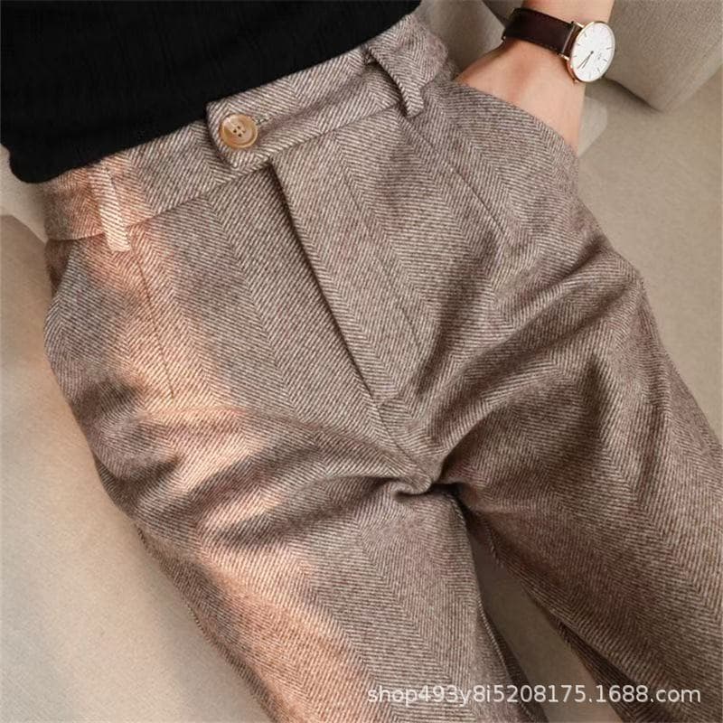 (Dropshipping) Herringbone Wool Pants Women Autumn Winter Casual Skinny Trousers Wholesale Overseas Cross-border Suit Pants