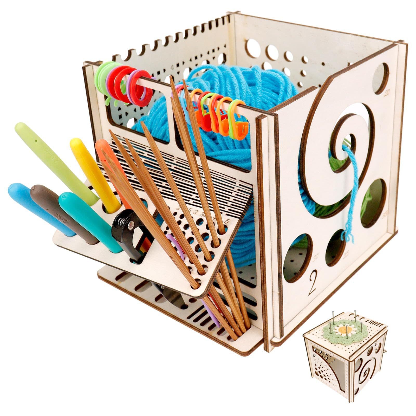 Needle yarn stand handmade knitting tool storage rack cross-border wooden yarn box all-in-one yarn box knitting hook