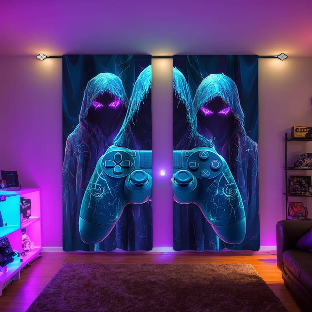 JIT game controller design, cross-border exclusive direct from manufacturer, e-sports room digitally printed curtains and window sheers.