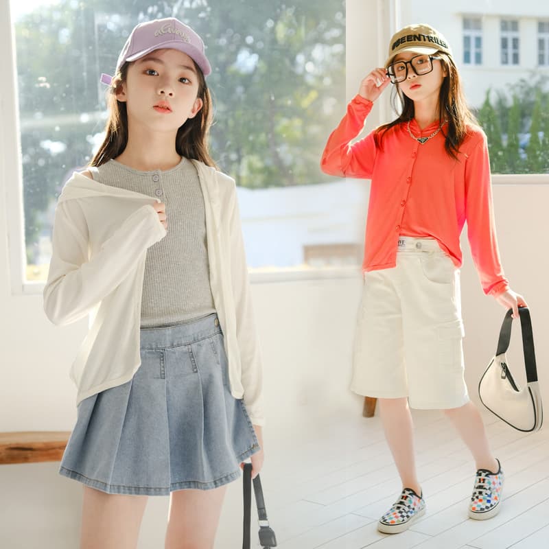 Girls' Knitwear 2022 Spring and Summer Korean Style Children's Clothing Girls' Sunscreen Cotton Jacket Hooded Cardigan Thin Air-conditioning Wear