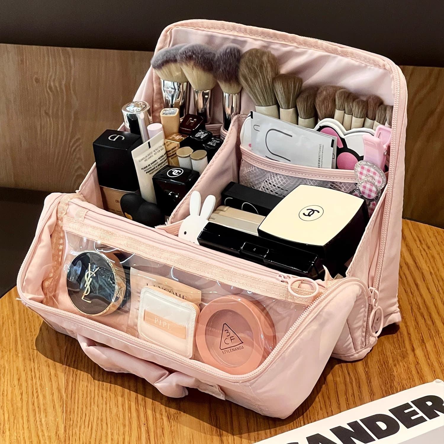 Standing Cosmetic Bag for Women, Large Capacity with Compartments, Cosmetic Storage Bag, Travel Toiletry Bag, Portable Makeup Pouch