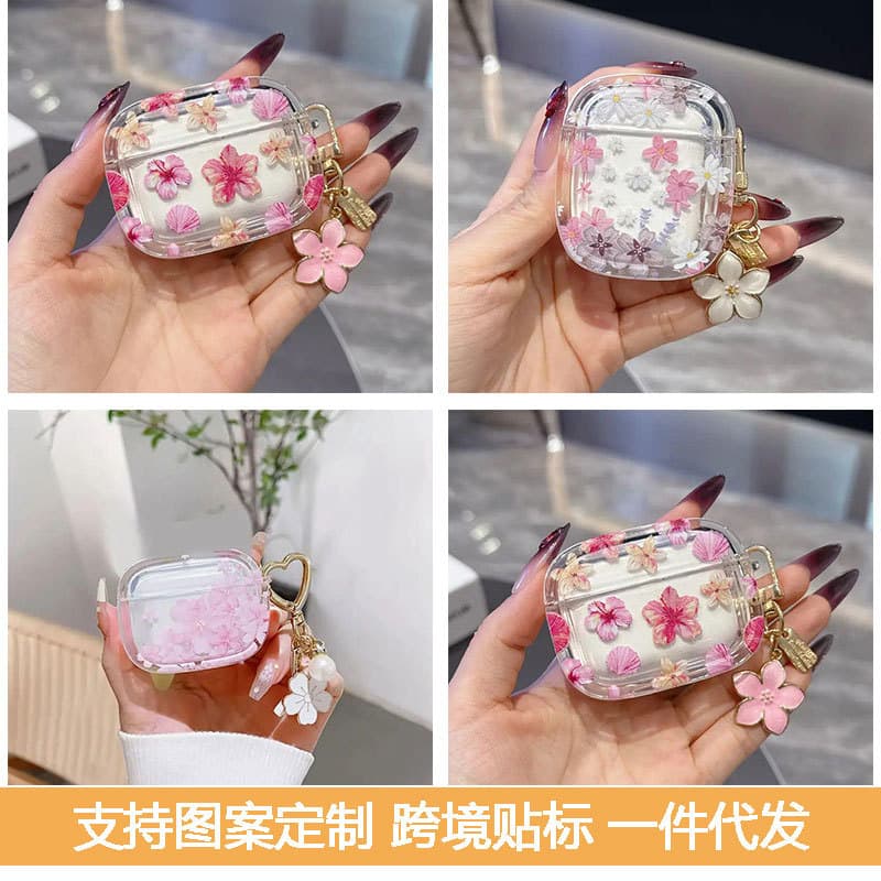 Pink Small Flower Case for AirPods 4 Apple Bluetooth Wireless Earphone Cover 1/2/3 Gen Pro 2 Cute Pendant for Women