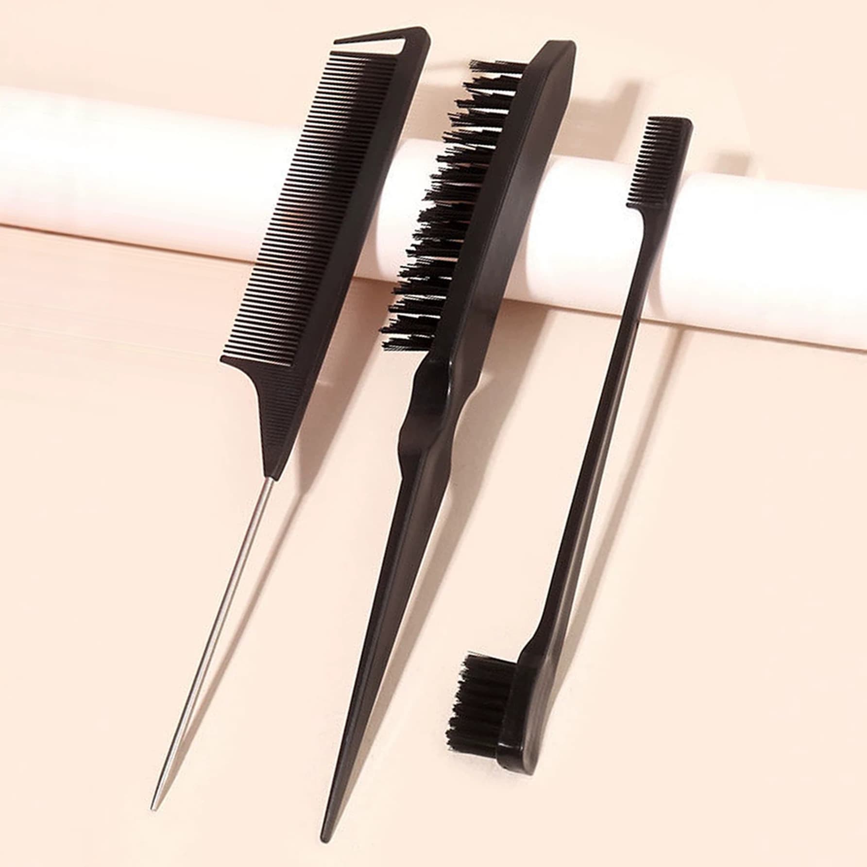 Cross-border In-stock Hairdressing Set 3-Piece Steel Pin Tail Comb Sectioning Highlighting Double-ended Eyebrow Brush Edge Brush Teasing Comb