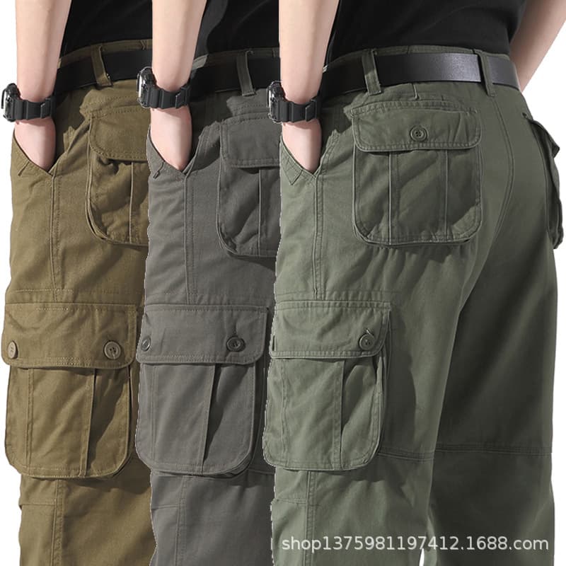 Men's Outdoor Casual Work Pants Loose Fit Straight Leg Sporty Multi-Pocket Large Size Comfortable Cotton Trousers