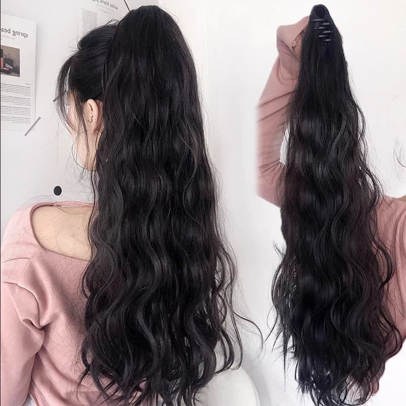 Women's Long Hair Clip-On Water Wave Style Trendy New Ponytail Wig, Realistic Hair, Volumizing Hairpiece, Fake Ponytail