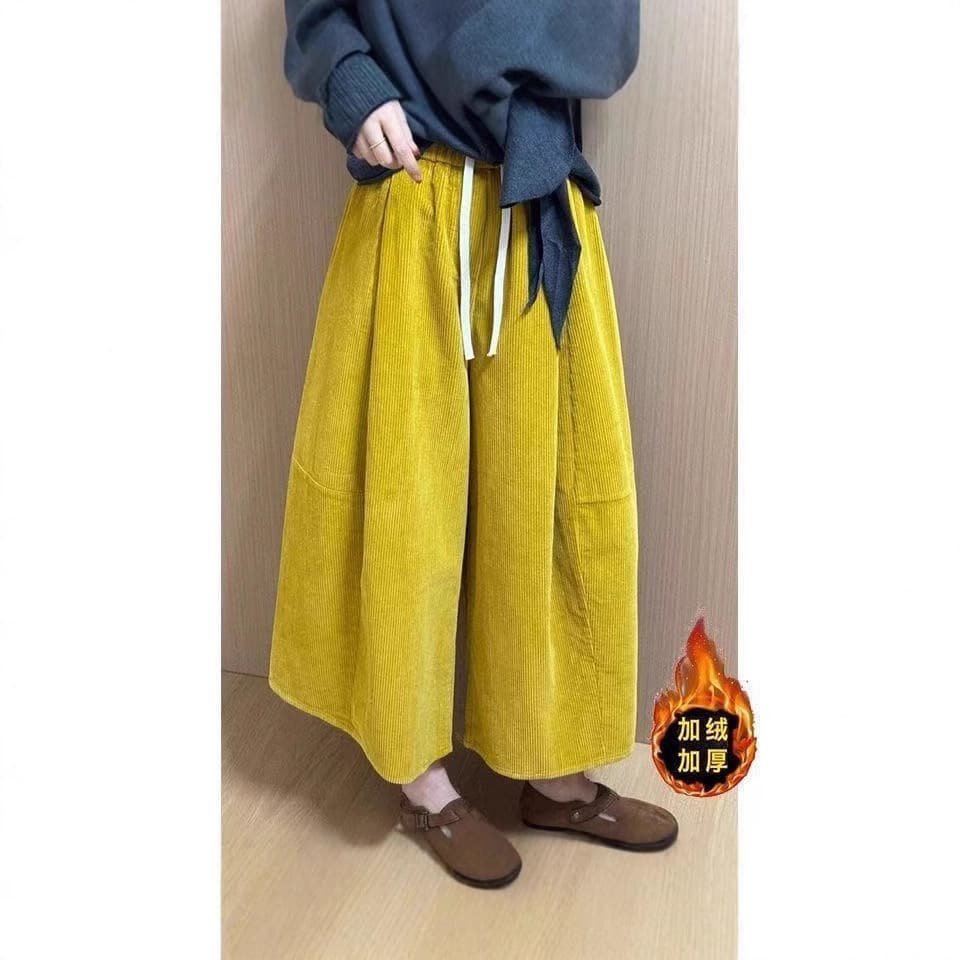 Corduroy Cropped Puff Skirt Pants for Women Fall 2025 New Design Petite-Friendly Loose Casual Wide Leg Pants