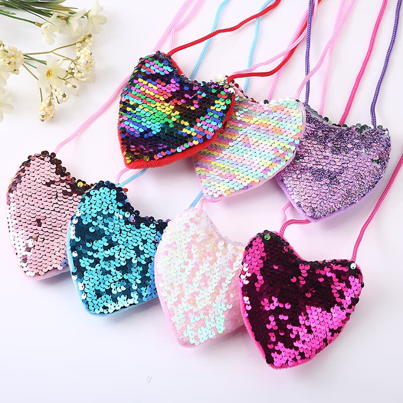 Creative Children's Sequin Coin Purse, Little Girl Crossbody Peach Heart Bag, INS Cute Single Shoulder Bag Wholesale