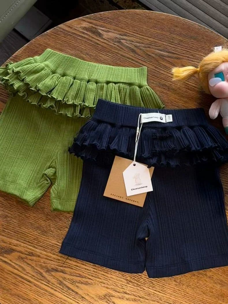 Girls Pants 2026 Summer New Children Comfortable Fitted Ribbed Ruffle Leggings Girls Skirt Shorts