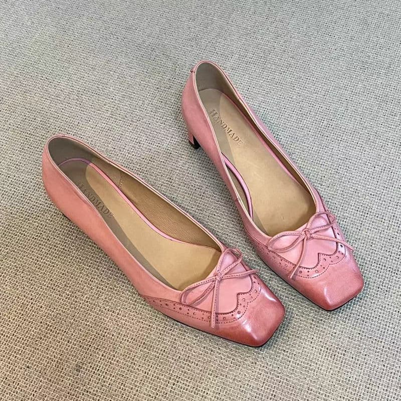2026 New Retro Literary Shoes Women Artistic New Carved Flower High Heel Shoes Women Square Toe Soft Leather Casual Chunky Heel Temperament Shoes