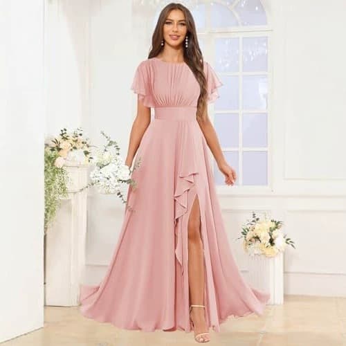 Cross-border Amazon best-selling long dress short-sleeved bohemian chiffon waist dress evening dress bridesmaid girl