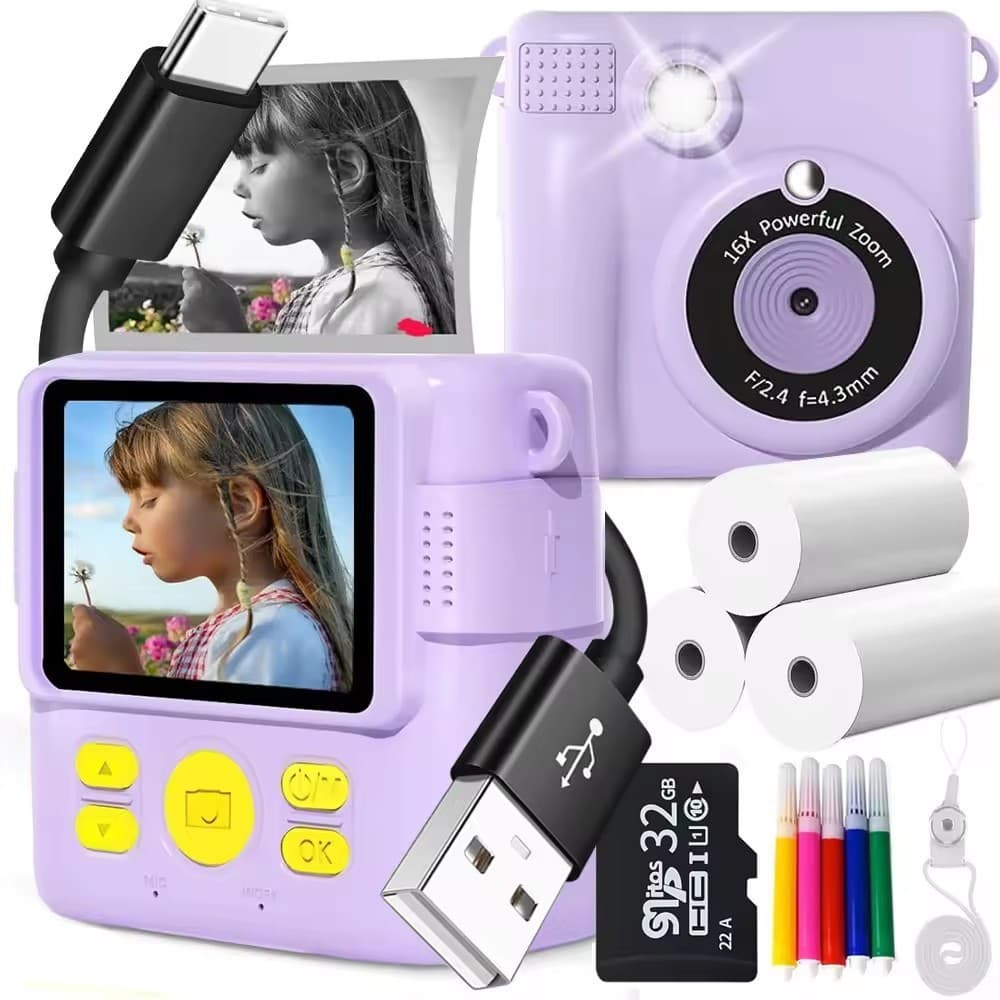 Instant Camera for Kids, Cartoon Smart Toy DIY HD Mini DSLR Camera Gift