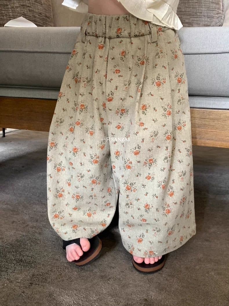 One Three Cub Girls Spring Retro Floral Jeans Wide Leg Pants Baby Trendy Children Loose Pants Long Pants