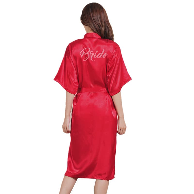 Summer Rhinestone Bride Thin Silk Long Open-Front Robe Wedding Bridal Makeup Morning Robe