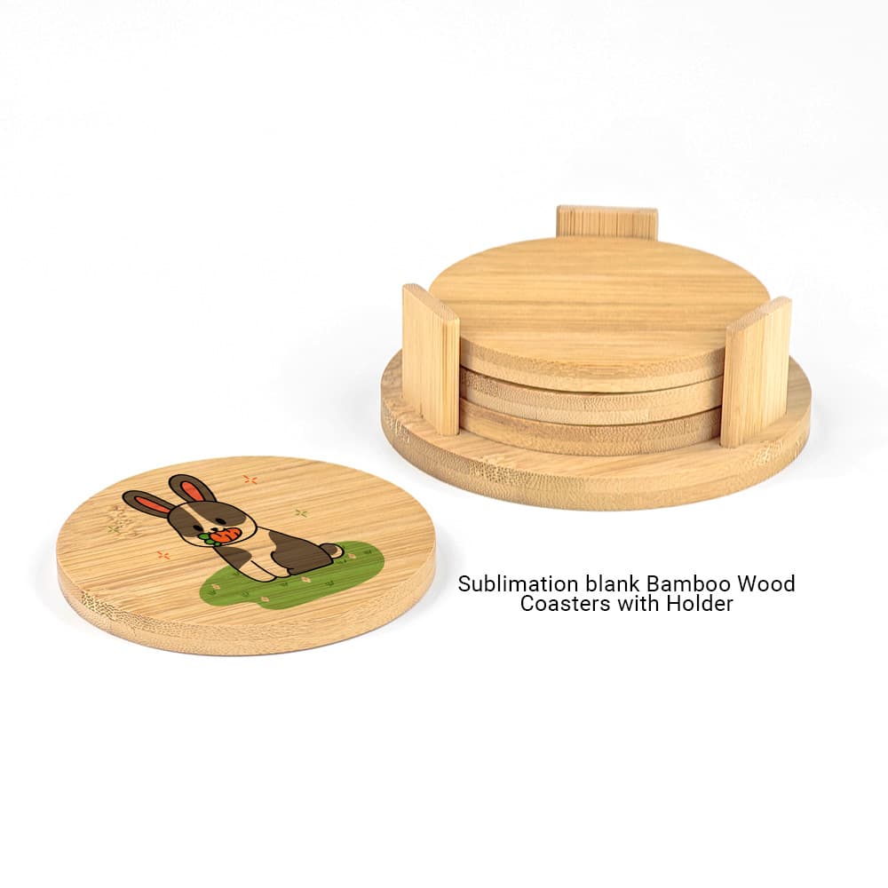 Hot-selling round bamboo wood heat transfer printing coaster, sublimation bamboo wood coaster set material wholesale