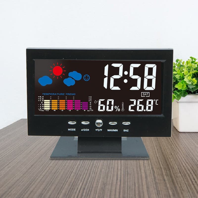 8082T Weather Clock with Color Screen Display for Temperature and Humidity, a Popular Cross-Border Weather Clock for Home Use with Voice Control