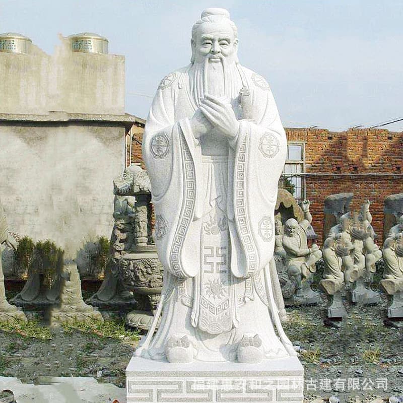 Fujian Granite Stone Carving Confucius Statue Sesame Black Confucius Teaching Statue Marble Campus Figure Stone Carving