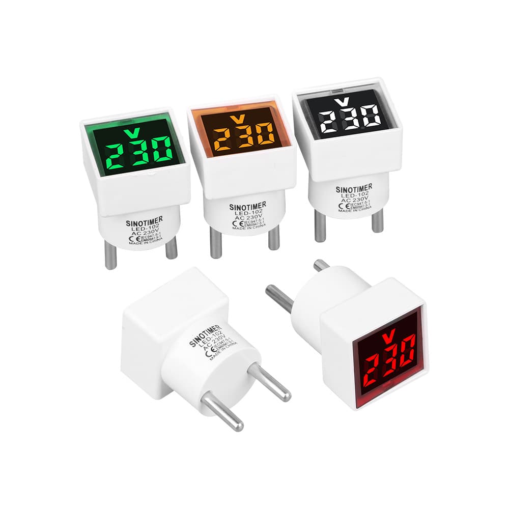 Square European Standard Plug Type Household Digital AC Voltmeter Indicator Light AC230V 220V LED-102