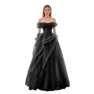 French Style Strapless Evening Gown Fitted Waist Tulle Prom Dress Birthday Banquet Bride Toast Stage Performance Art Exam Dress for Women
