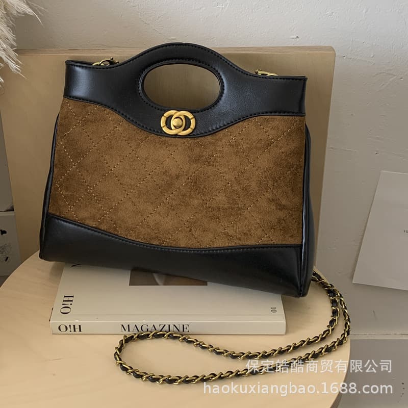 Diamond chain bag women's large capacity 2025 new autumn and winter retro frosted crossbody bag work commuting tote bag