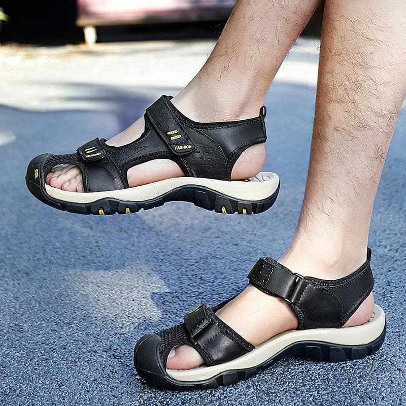Men's Sandals Summer Outdoor Hiking Non-Slip Shoes Soft Sole Trendy Waterproof Closed-Toe Casual Shoes Mesh Fabric Sports Beach Shoes