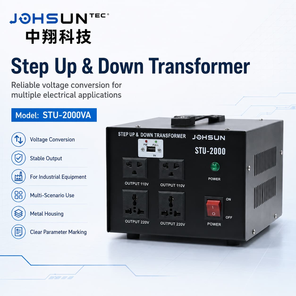 STU-2000VA Step-Up/Down Transformer 110V to 220V Mutual Conversion Power Transformer for Japan USA