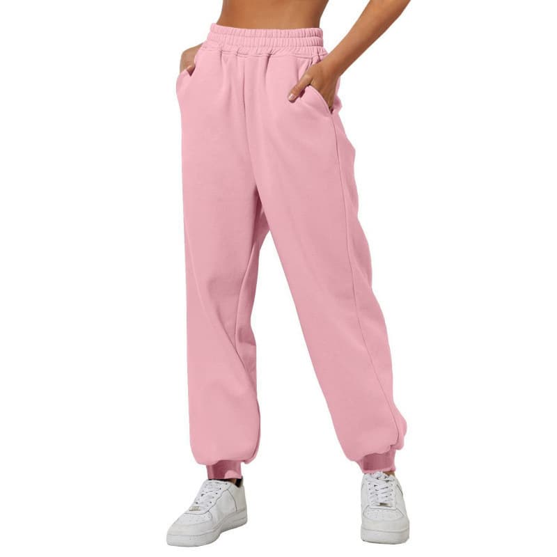2026 men's and women's fleece loose sports pants jogging pants casual sweatshirt pants with pockets cross-border comfort and leisure