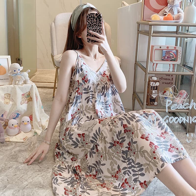Women's Backless Cotton Viscose Sleep Dress Summer Thin Sexy Rayon Slip Dress Japanese Court Style Pajamas Homewear